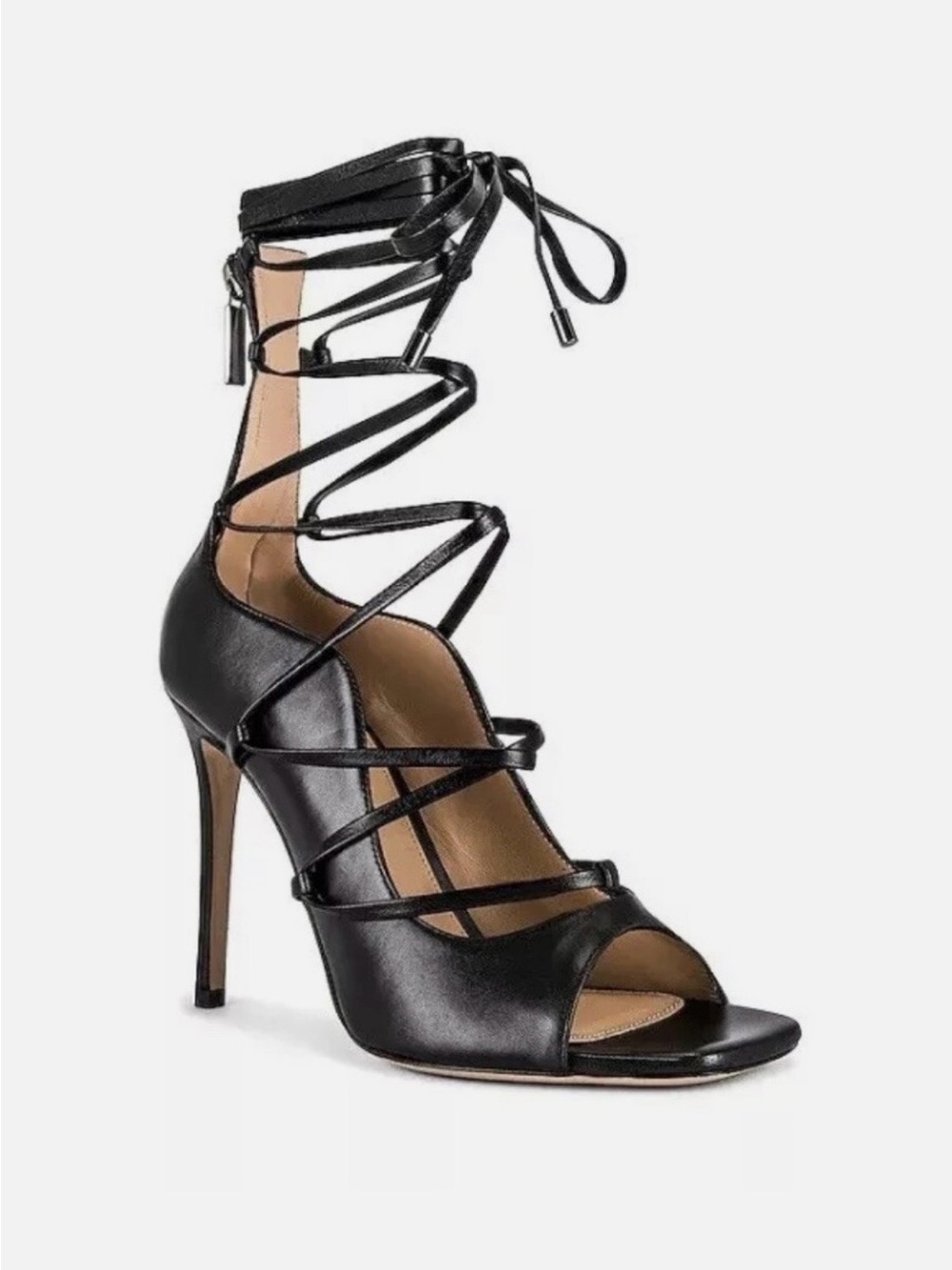 Solid Black Strappy Lace-Up Stiletto Sandal
